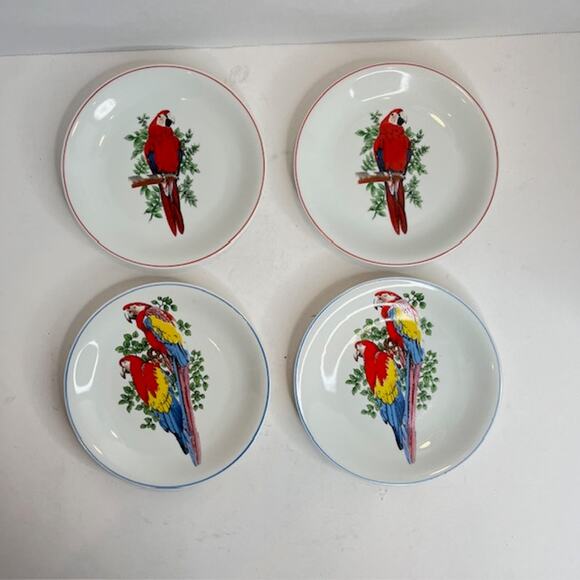 Leart Set of 4 Tropical Bird Parrot Plates - Picture 1 of 6